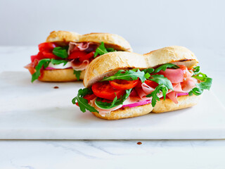 Delicious sandwich with cheese and ham