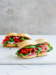 Delicious sandwich with cheese and ham