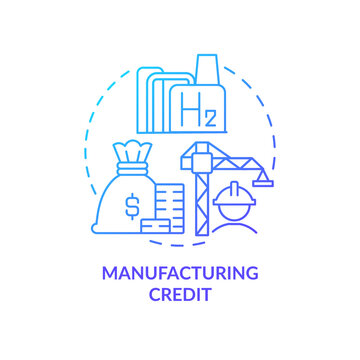 Manufacturing credit blue gradient concept icon. Green business. Hydrogen station advantage abstract idea thin line illustration. Isolated outline drawing. Myriad Pro-Bold font used
