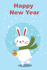 Cute Rabbit With Gift Box Cartoon Vector Icon Illustration. Animal card Concept Isolated Vector. Flat Cartoon Style New Year and Merry Christmas EPS