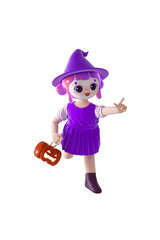 3D Girl In Halloween Costume Holding Pumpkin