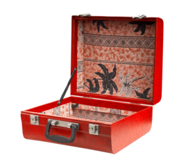 Open red suitcase on transparent background