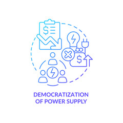 Democratization of power supply blue gradient concept icon. Green energy. Hydrogen fuel cells benefit abstract idea thin line illustration. Isolated outline drawing. Myriad Pro-Bold font used