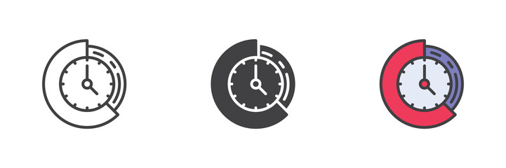 Clock time diagram different style icon set
