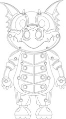 Coloring of mechanical dragon. Vector illustration.