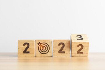 2022 change to 2023 Year block with dartboard icon. Goal, Target, Resolution, strategy, plan,...