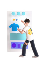 3D Man Wearing VR Glasses Shopping In The Metaverse