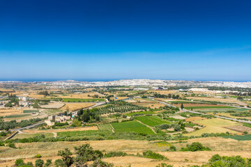 Fototapeta na wymiar Landscape of the Malta countryside with Valletta on the background