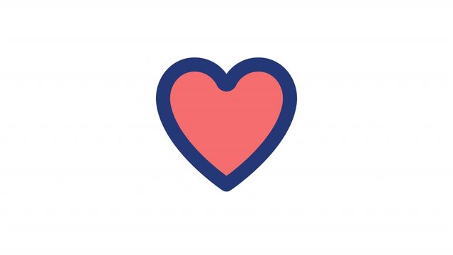 Animated heart color ui icon. Like button. Expressing love. Sharing reaction. Seamless loop HD video with alpha channel on transparent background. Simple filled line RGB pictogram animation
