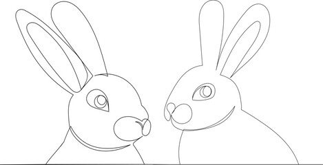 rabbits portrait drawing by one continuous line