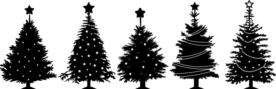 christmas tree set black silhouette design isolated vector