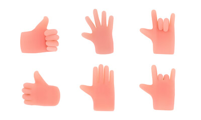 set of hand gestures in 3d render. In the style of cartoon and realism. Vector illustration on isolated white background