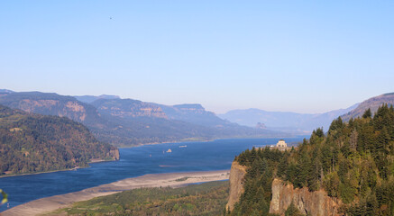 Vista house looking over Columbia River gorge 