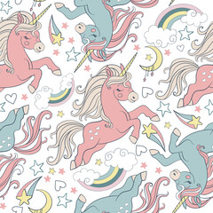 Obraz na płótnie Canvas Seamless pattern with lovely unicorns in pastel colors