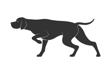 Pointer breed dog graphic icon. Hunters dog sign isolated white background. Vector illustration