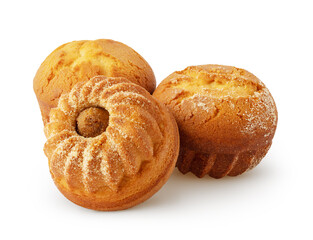 Three round cake with caramel filling isolated on white background with clipping path