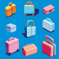 Set of travel's bag. journey baggage, suitcases, voyage case, trip handle, handbag