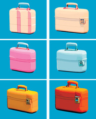 Set of travel's bag. journey baggage, suitcases, voyage case, trip handle, handbag