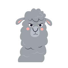 Funny cartoon upset lama. A head of alpaca with negative emotions. Vector animal illustration. © Tatiana