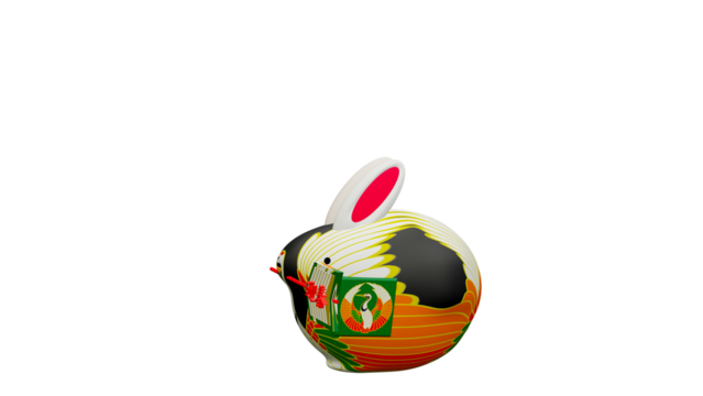 正月　3Dペイント鶴　兎破魔矢付き透過