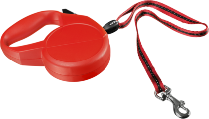 Red retractable leash for dog isolated on white background