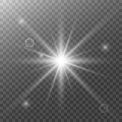 Vector transparent sun flare with beams and spotlights. Sunlight special lens flare light effect. Abstract texture for your design and business.