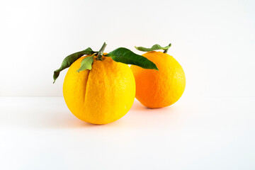 Fresh orange fruit with leaf