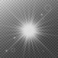 Vector transparent sun flare with beams and spotlights. Sunlight special lens flare light effect. Abstract texture for your design and business.