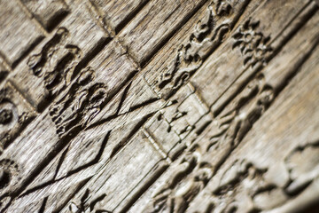 carved old wooden panel wall