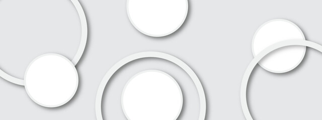 Abstract white and grey geometric overlapping circle background with shadow. Vector illustration. You can use for background poster, brochure, design artwork, template, banner, wallpaper.
