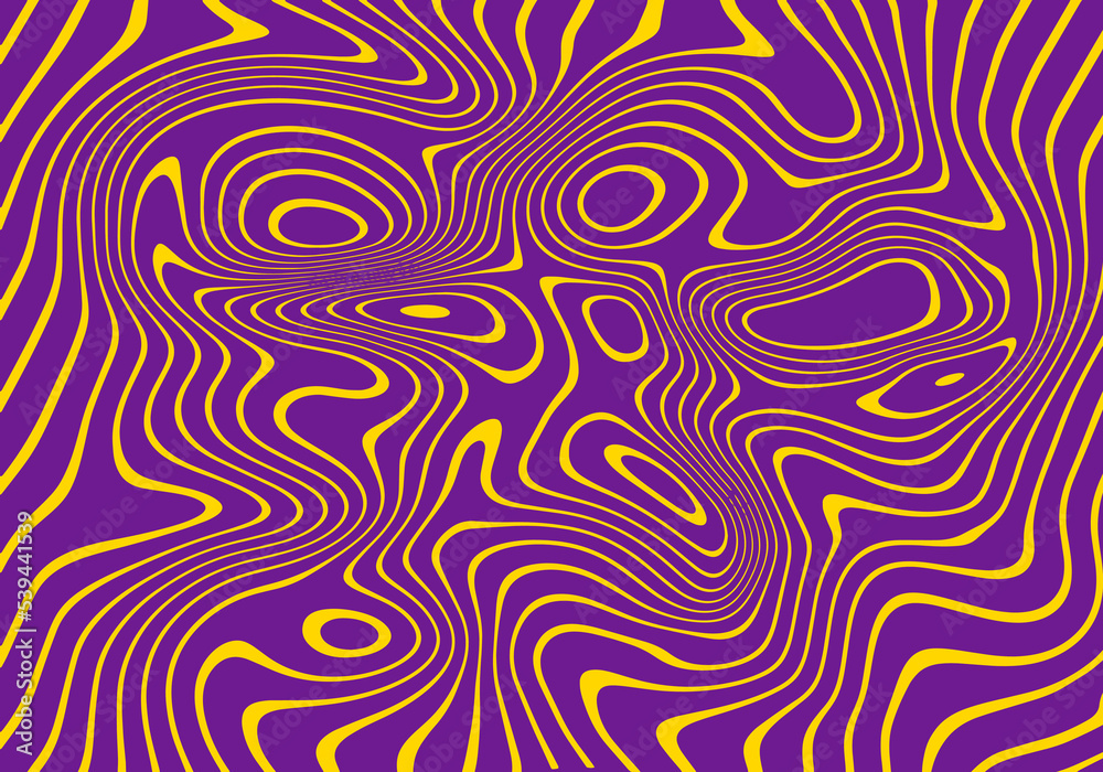 Fototapete Wavy Striped Trippy Pattern in Psychedelic Colors. Abstract Vector Swirl Background. 1970 Aesthetic Texture with Flowing Waves