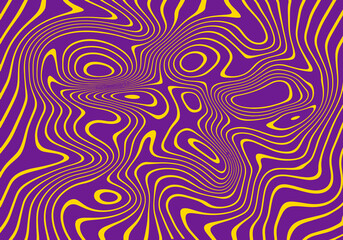 Wavy Striped Trippy Pattern in Psychedelic Colors. Abstract Vector Swirl Background. 1970 Aesthetic Texture with Flowing Waves