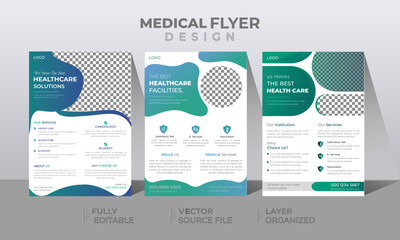 Obraz premium Set of medical brochure, annual report, flyer design templates in A4 size. Vector illustrations for Medical, Healthcare, Pharmacy Presentation, Document Cover and Layout Templates.