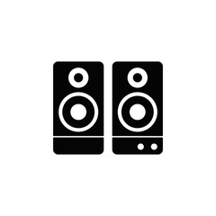 Stereo speaker icon in black flat glyph, filled style isolated on white background