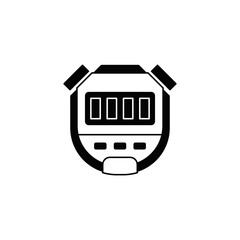 Sport stopwatch icon in black flat glyph, filled style isolated on white background
