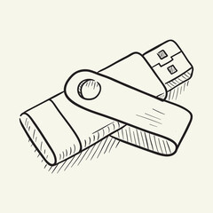 USB stick or flash drive showing. Hand drawn vector illustration.