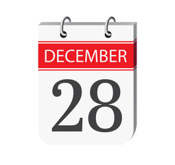 28 december calendar page. 3d one day calendar date appointment, event reminder illustration. 