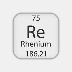 Rhenium symbol. Chemical element of the periodic table. Vector illustration.