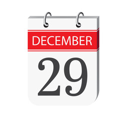 29 december calendar page. 3d one day calendar date appointment, event reminder illustration. 