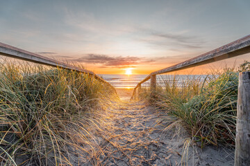 Beautiful sunrise at New Brighton Beach, Christchurch, New Zealand. It is one of eastern country's...