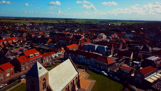 A Drone shot of the small town Zoutelande in the Netherlands