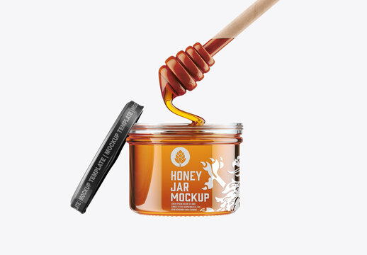 Honey Glass Jar and Spoon Mockup