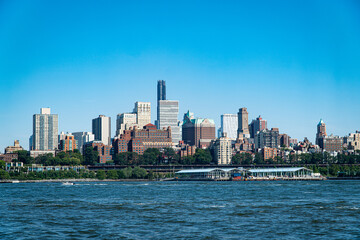 Fototapeta premium New York City, NY. USA - August 20, 2022: Skyline of Brooklyn seen from the Staten Island ferry
