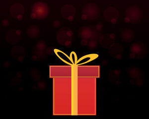 Christmas and new year design. Realistic red gift box. Decorative background with bokeh. Holiday poster, web banner, flyer, stylish brochure, greeting card, cover.