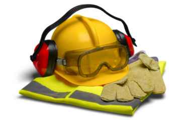 Safety Equipment - Helmet, Goggles, Ear Protection, Vest and Gloves