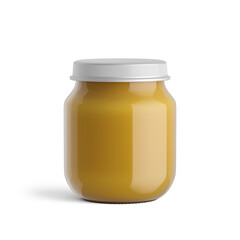 Jars of baby puree isolated on white. Render, 3d illustration. Label, mock up