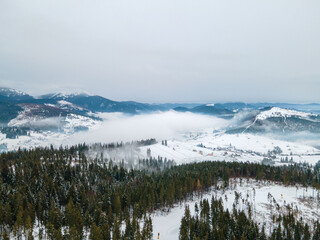 aerial view of ukrainian ski resort