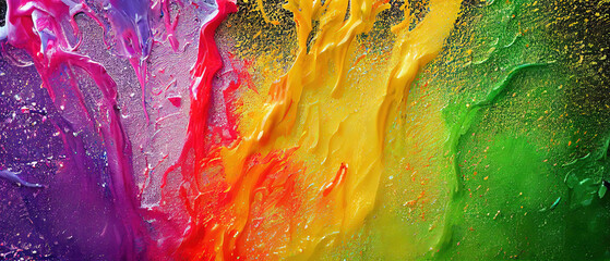 Paint on canvas, oil. acrylic. rainbow background