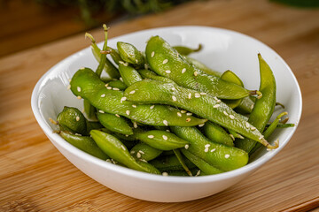 Edamame or soybeans with sesame seeds