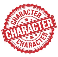 CHARACTER text on red round stamp sign